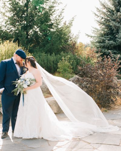 coeur d'alene Idaho wedding photography Riverstone park. bride and groom with veil